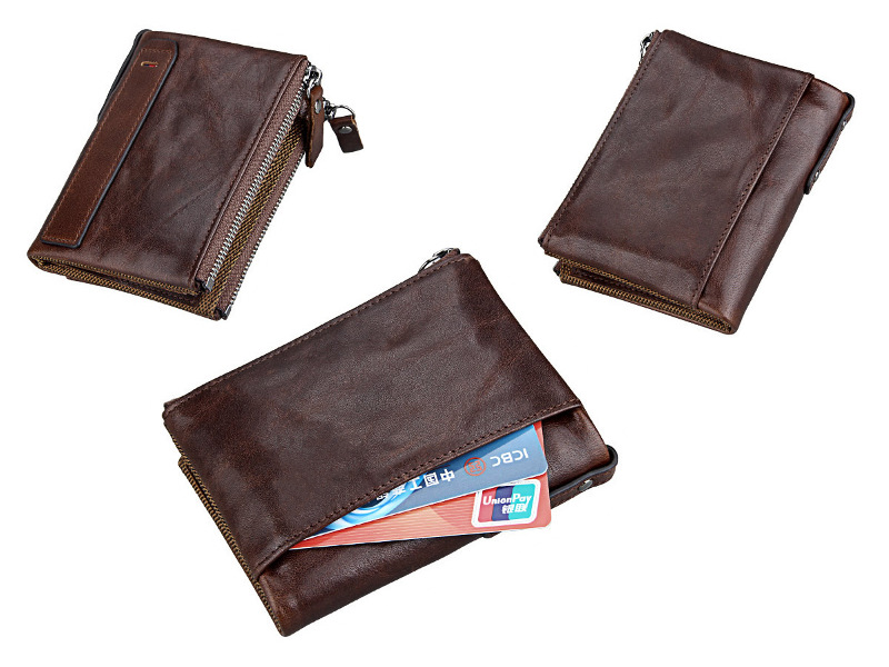 Dark brown bifold genuine cowhide leather wallet, retro vintage rfid blocking wholesale