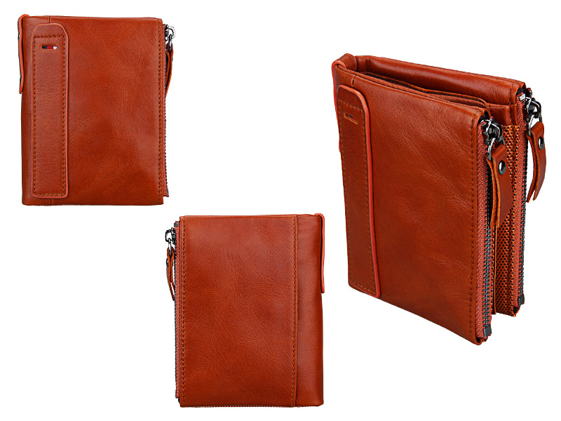 orange bifold genuine cowhide leather wallet, retro vintage rfid blocking wholesale orange bifold genuine cowhide leather wallet, retro vintage rfid blocking wholesale