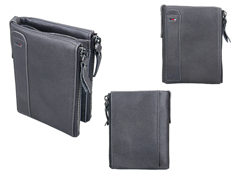 gray bifold genuine cowhide leather wallet, retro vintage rfid blocking wholesale
