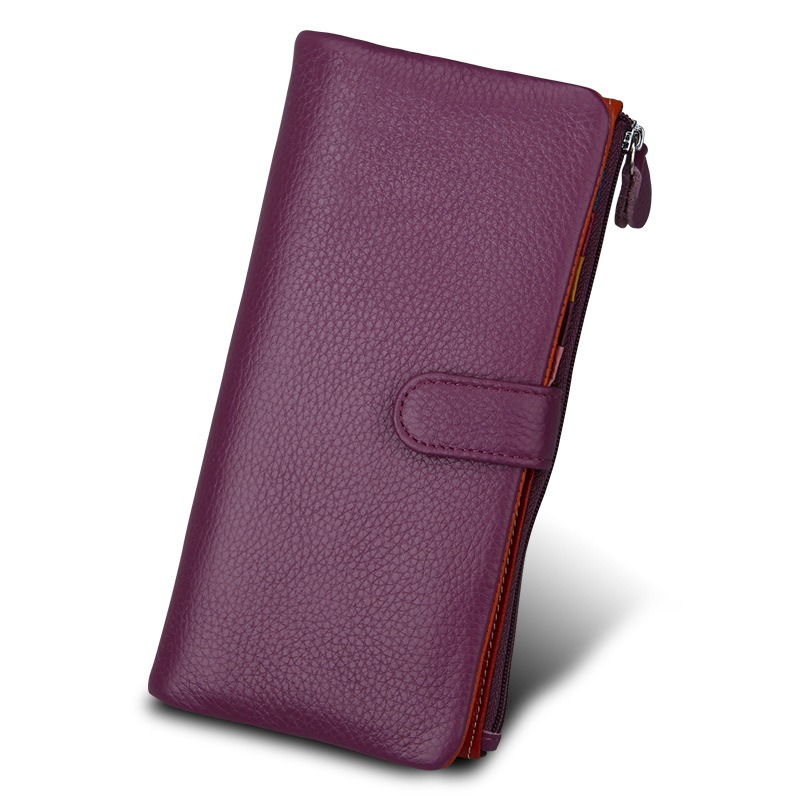 purple genuine leather clutch wallet, rfid blocking, lady, women, wholesale