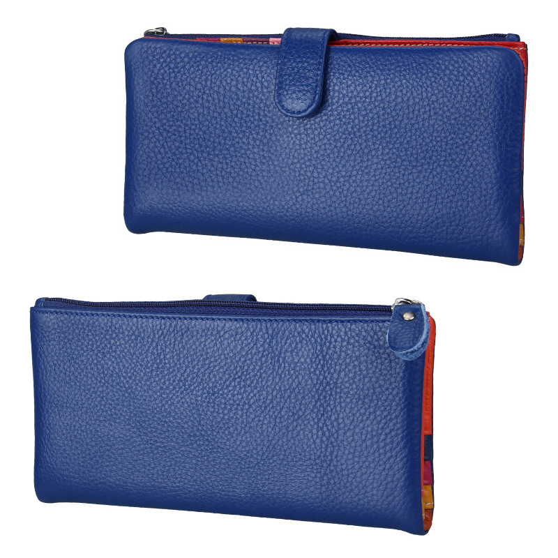 blue genuine leather clutch wallet, rfid blocking, lady, women, wholesale