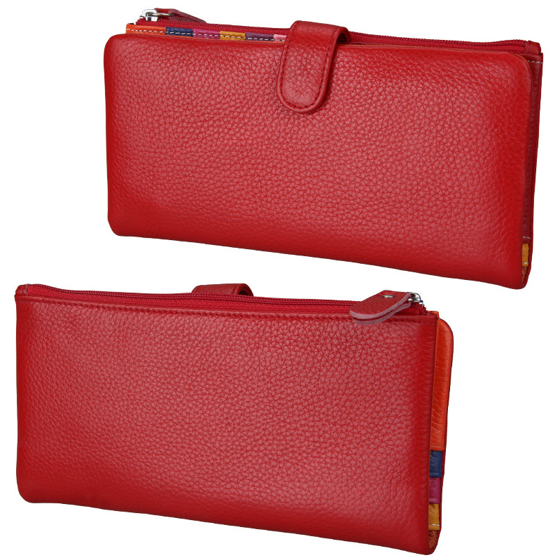 red genuine leather clutch wallet, rfid blocking, lady, women, wholesale