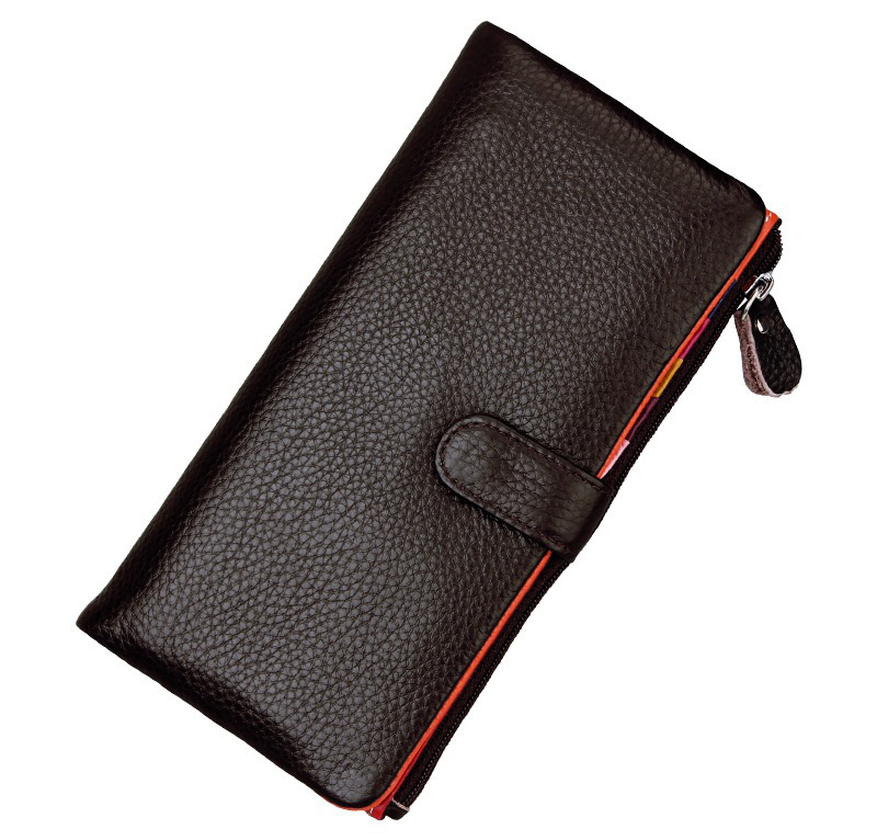 dark brown genuine leather clutch wallet, rfid blocking, lady, women, wholesale dark brown genuine leather clutch wallet, rfid blocking, lady, women, wholesale
