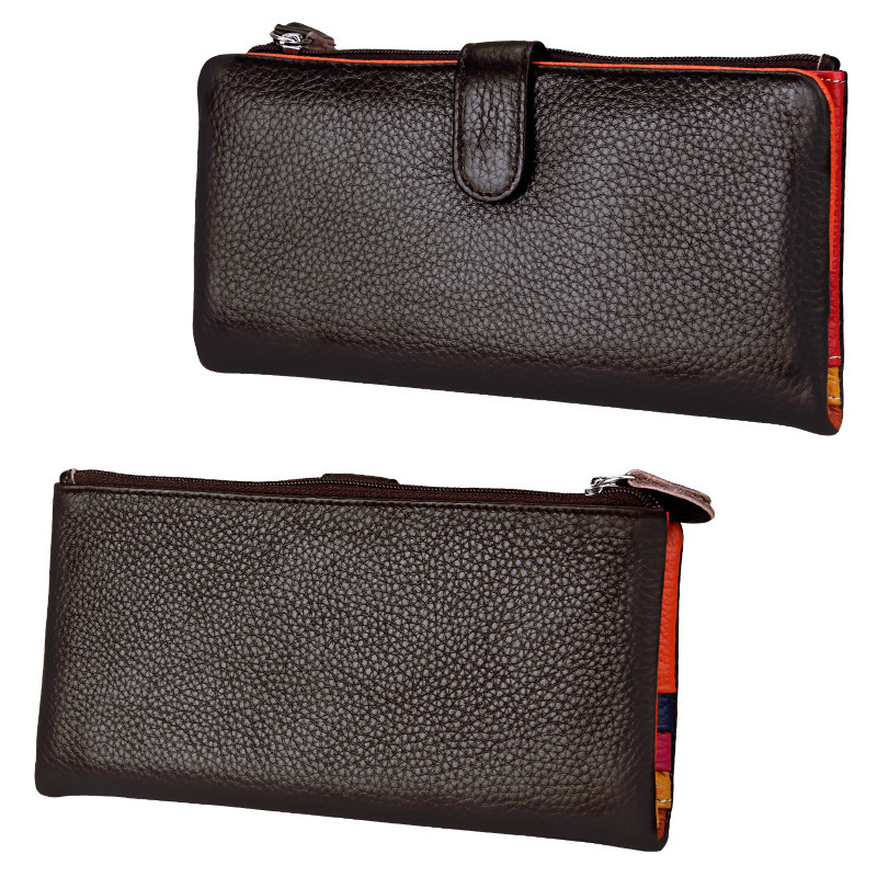 dark brown genuine leather clutch wallet, rfid blocking, lady, women, wholesale dark brown genuine leather clutch wallet, rfid blocking, lady, women, wholesale