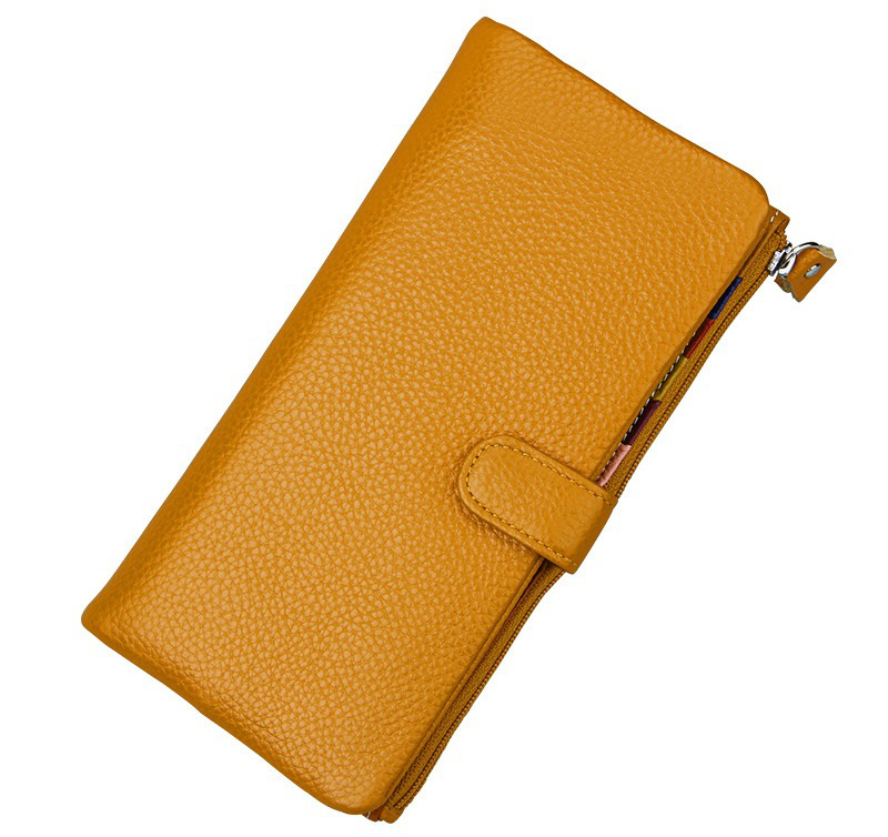 yellow genuine leather clutch wallet, rfid blocking, lady, women, wholesale