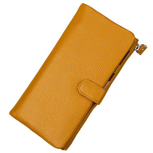 Yellow RFID genuine leather clutch wallet for women