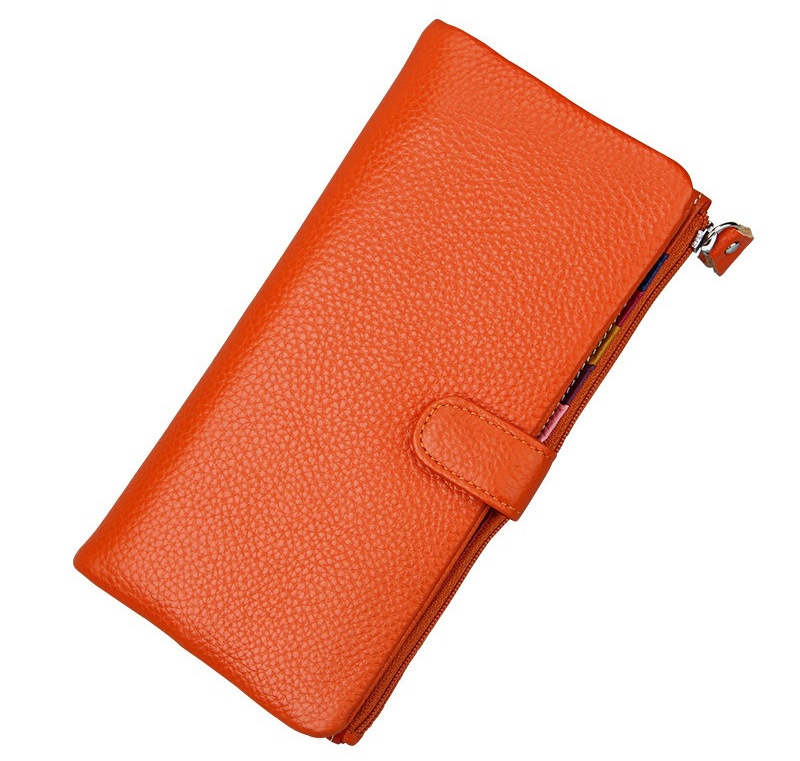 orange genuine leather clutch wallet, rfid blocking, lady, women, wholesale
