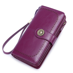 purple vintage leather RFID blocking wallet for women