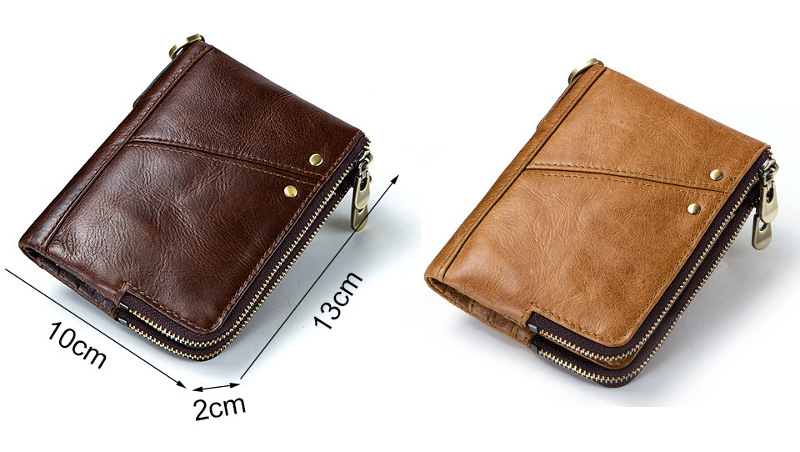 genuine cowhide leather wallet, rfid blocking, double zip coin pocket, card holder, wholesale, size