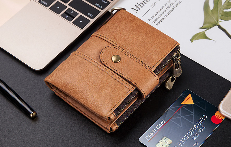 light brown genuine cowhide leather wallet fro men, rfid blocking, double zip coin pocket, card holder, wholesale light brown genuine cowhide leather wallet fro men, rfid blocking, double zip coin pocket, card holder, wholesale