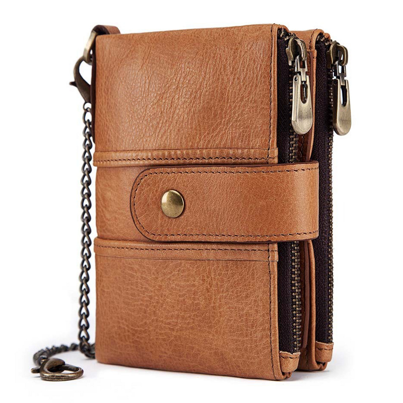 light brown genuine cowhide leather wallet fro men, rfid blocking, double zip coin pocket, card holder, wholesale light brown genuine cowhide leather wallet fro men, rfid blocking, double zip coin pocket, card holder, wholesale