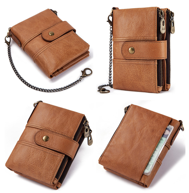 light brown genuine cowhide leather wallet fro men, rfid blocking, double zip coin pocket, card holder, wholesale light brown genuine cowhide leather wallet fro men, rfid blocking, double zip coin pocket, card holder, wholesale