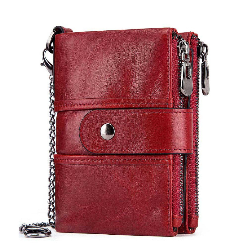 red genuine cowhide leather wallet, rfid blocking, double zip coin pocket, card holder, wholesale red genuine cowhide leather wallet, rfid blocking, double zip coin pocket, card holder, wholesale