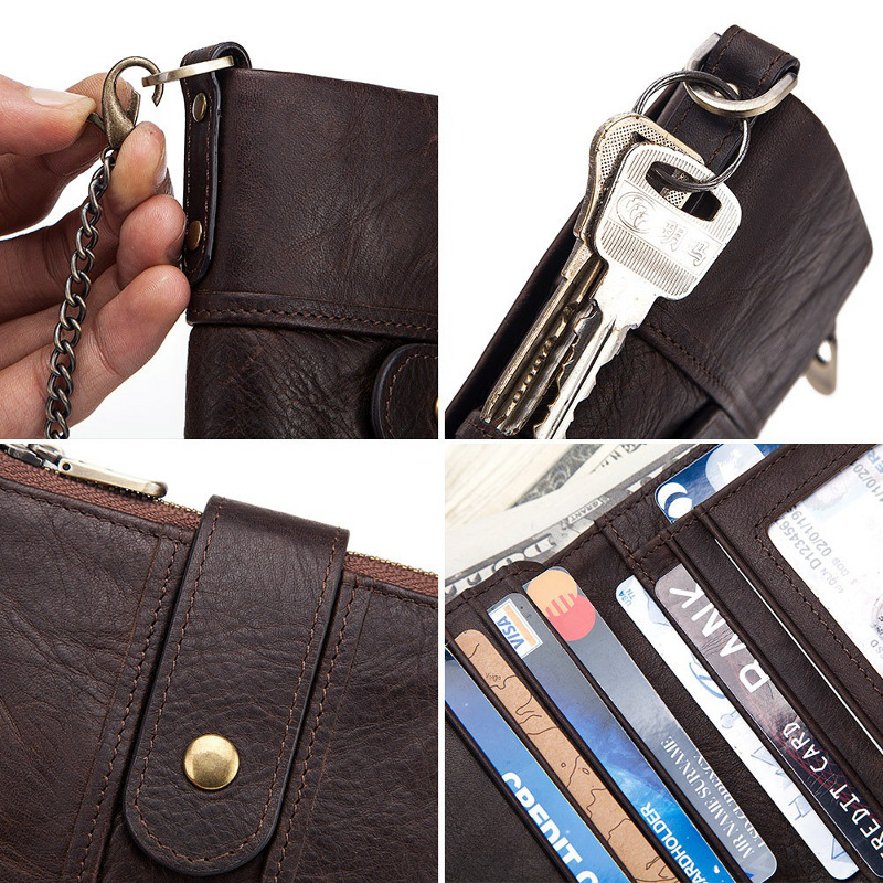 genuine cowhide leather wallet, rfid blocking, double zip coin pocket, card holder, wholesale genuine cowhide leather wallet, rfid blocking, double zip coin pocket, card holder, wholesale