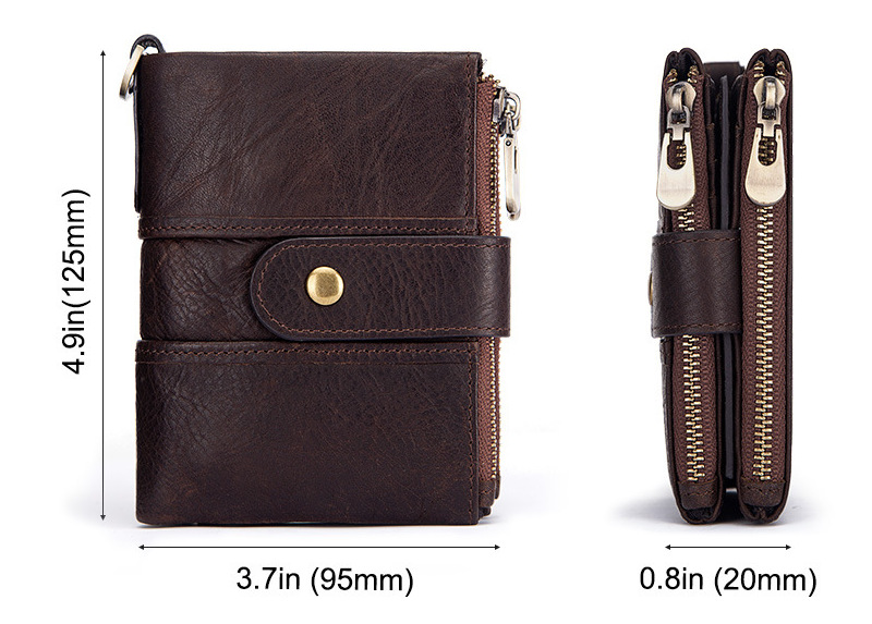 genuine cowhide leather wallet, rfid blocking, double zip coin pocket, card holder, wholesale