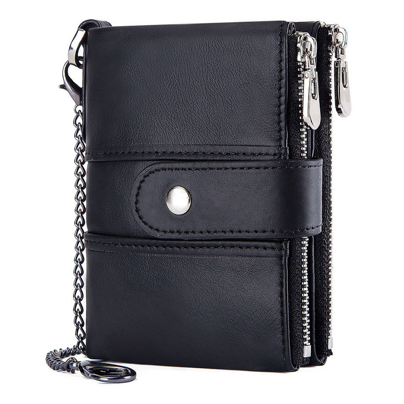black genuine cowhide leather wallet fro men, rfid blocking, double zip coin pocket, card holder, wholesale black genuine cowhide leather wallet fro men, rfid blocking, double zip coin pocket, card holder, wholesale