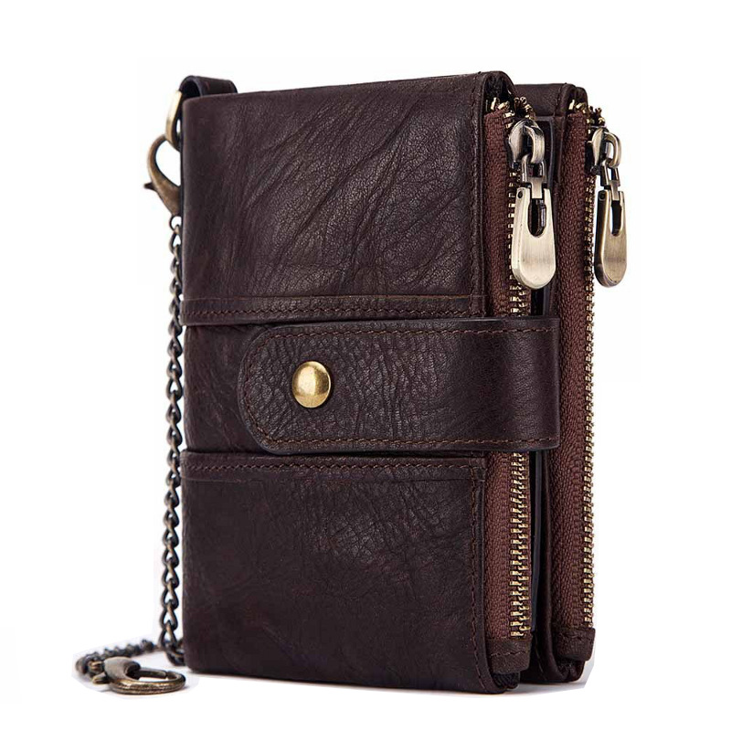 dark brown genuine cowhide leather wallet fro men, rfid blocking, double zip coin pocket, card holder, wholesale dark brown genuine cowhide leather wallet fro men, rfid blocking, double zip coin pocket, card holder, wholesale