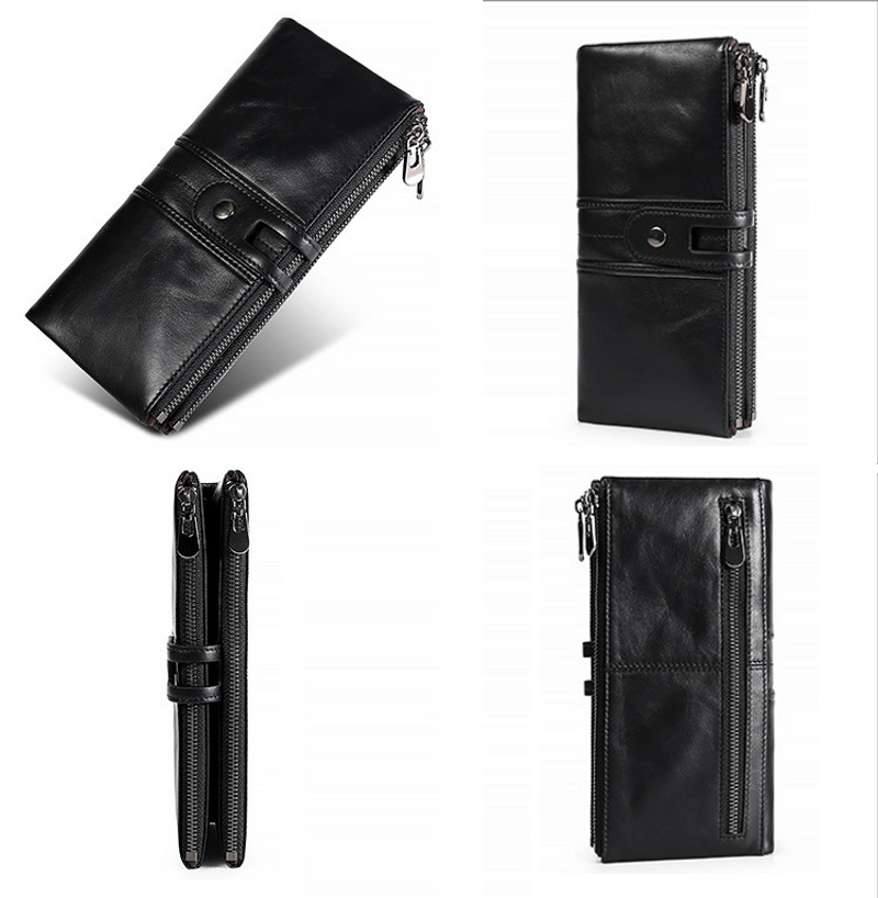 black genuine first-layer cowhide leather wallet for women, rfid blocking, zip pocket, id window, card holder, banknote pocket, wholesale black genuine first-layer cowhide leather wallet for women, rfid blocking, zip pocket, id window, card holder, banknote pocket, wholesale