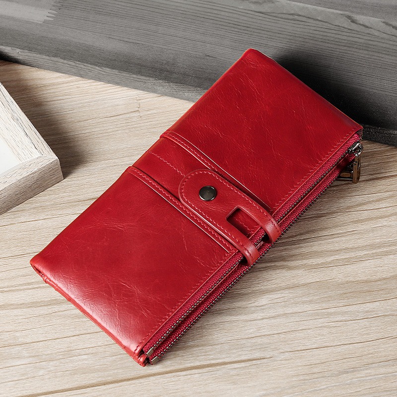 Gorgeous Soft Leather Red High Capacity Leather Womens RFID Blocking Wallet 