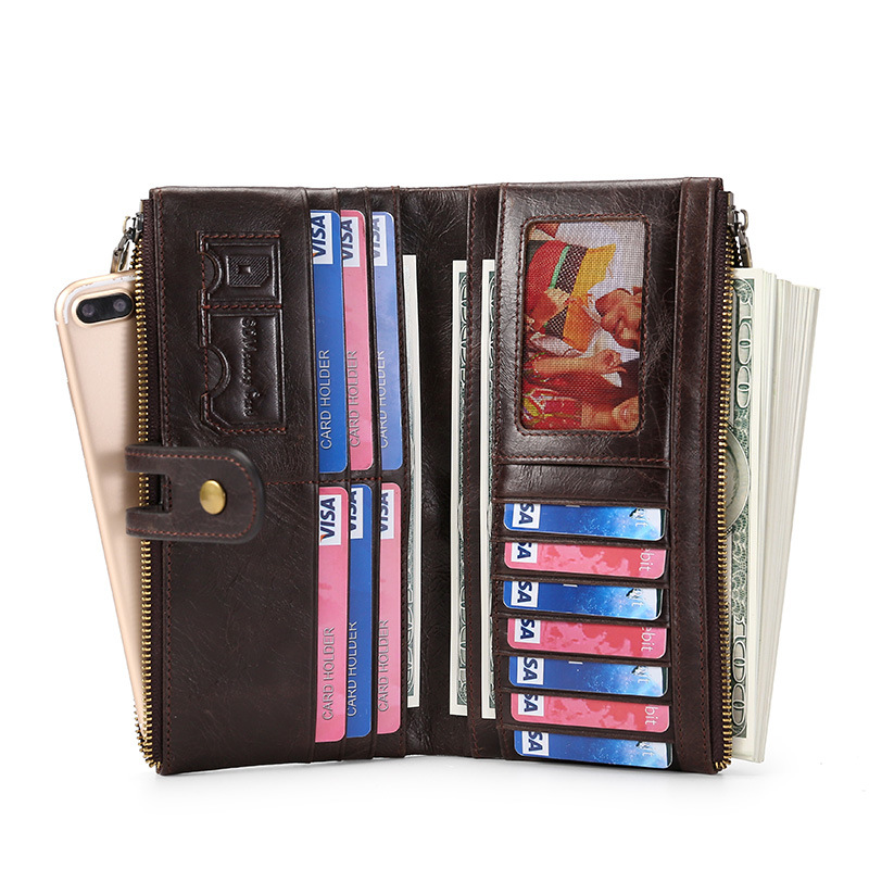 dark brown genuine first-layer cowhide leather wallet for women, rfid blocking, zip pocket, id window, card holder, banknote pocket, wholesale dark brown genuine first-layer cowhide leather wallet for women, rfid blocking, zip pocket, id window, card holder, banknote pocket, wholesale