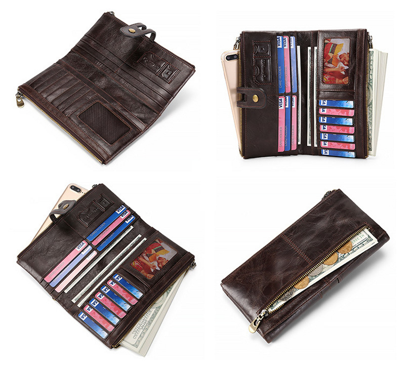 dark brown genuine first-layer cowhide leather wallet for women, rfid blocking, zip pocket, id window, card holder, banknote pocket, wholesale dark brown genuine first-layer cowhide leather wallet for women, rfid blocking, zip pocket, id window, card holder, banknote pocket, wholesale