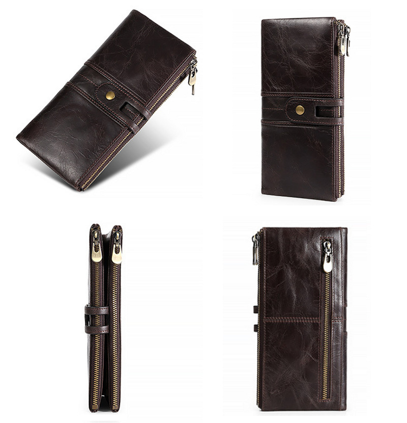 dark brown genuine first-layer cowhide leather wallet for women, rfid blocking, zip pocket, id window, card holder, banknote pocket, wholesale dark brown genuine first-layer cowhide leather wallet for women, rfid blocking, zip pocket, id window, card holder, banknote pocket, wholesale
