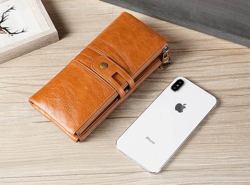 light brown genuine first-layer cowhide leather wallet for women, rfid blocking, zip pocket, id window, card holder, banknote pocket, wholesale light brown genuine first-layer cowhide leather wallet for women, rfid blocking, zip pocket, id window, card holder, banknote pocket, wholesale
