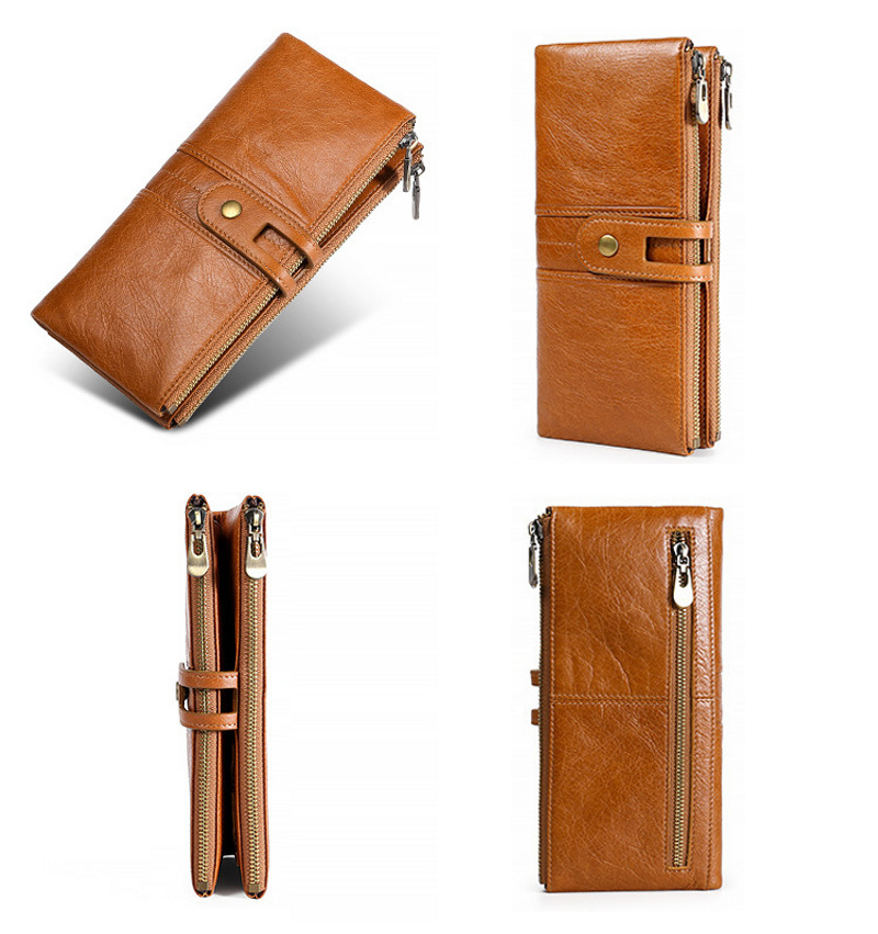 light brown genuine first-layer cowhide leather wallet for women, rfid blocking, zip pocket, id window, card holder, banknote pocket, wholesale light brown genuine first-layer cowhide leather wallet for women, rfid blocking, zip pocket, id window, card holder, banknote pocket, wholesale