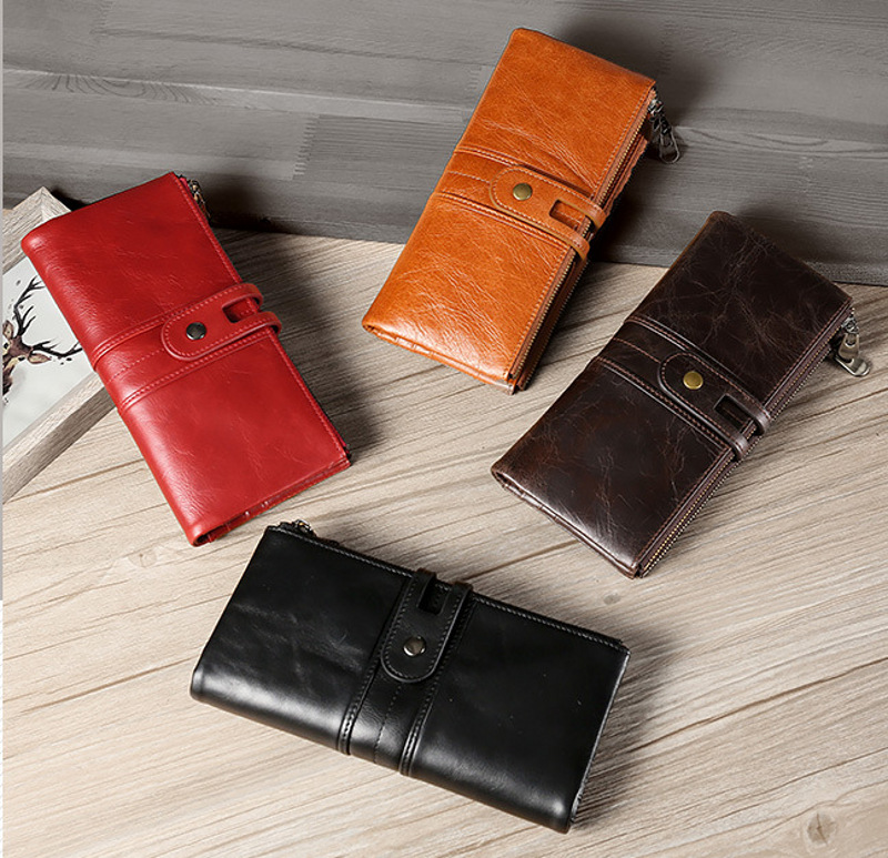 genuine first-layer cowhide leather wallet for women, rfid blocking, zip pocket, id window, card holder, banknote pocket, wholesale genuine first-layer cowhide leather wallet for women, rfid blocking, zip pocket, id window, card holder, banknote pocket, wholesale