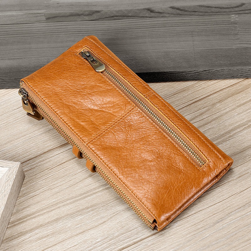 genuine first-layer cowhide leather wallet for women, rfid blocking, zip pocket, id window, card holder, banknote pocket, wholesale