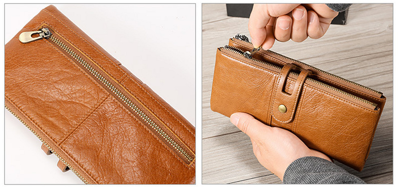 genuine first-layer cowhide leather wallet for women, rfid blocking, zip pocket, id window, card holder, banknote pocket, wholesale genuine first-layer cowhide leather wallet for women, rfid blocking, zip pocket, id window, card holder, banknote pocket, wholesale