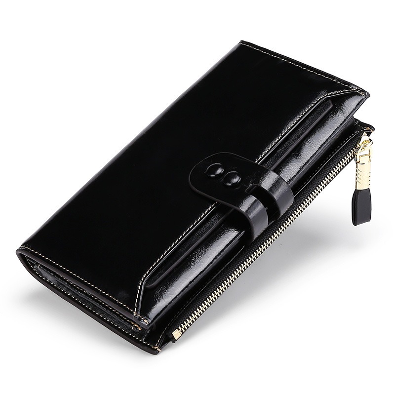 black modern lady women genuine leather clutch wallet rfid blocking anti theft wholesale