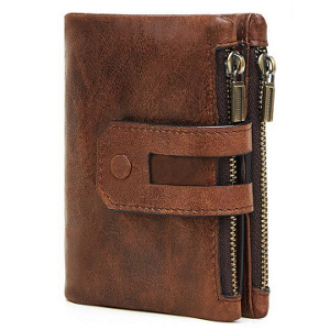 Vintage slim vertical bifold leather RFID blocking wallet