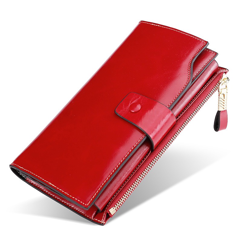 BETITETO Women RFID Blocking Wallet Genuine Leather Bifold Zipper Clutch Purse with 18 Card Slots Red 