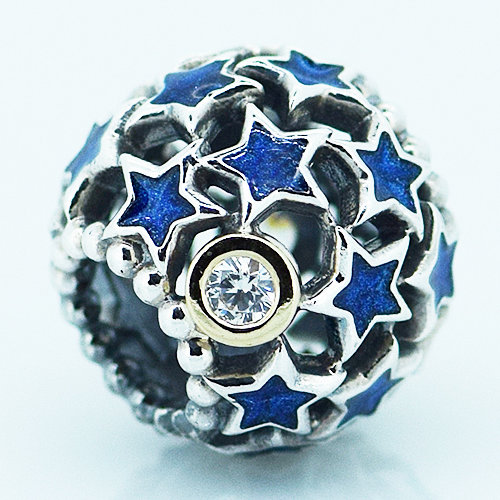 Blue Stars Sterling Silver Bead