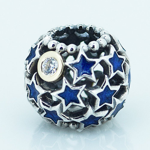 Blue Stars Sterling Silver Bead