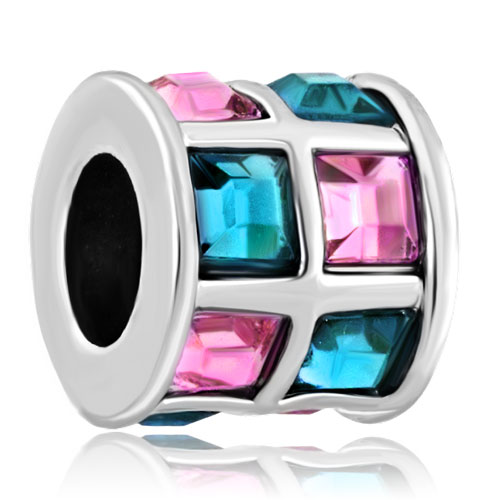 Stylish Sterling Silver Charm With Two Color Cubic Zirconia Stones