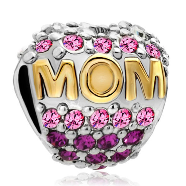 MOM Heart Sterling Silver Bead Charm