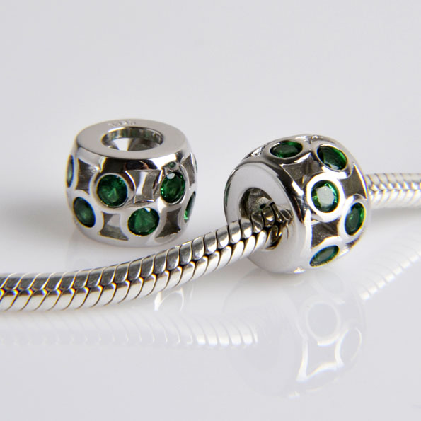 Green Round Stones Sterling Silver Charm