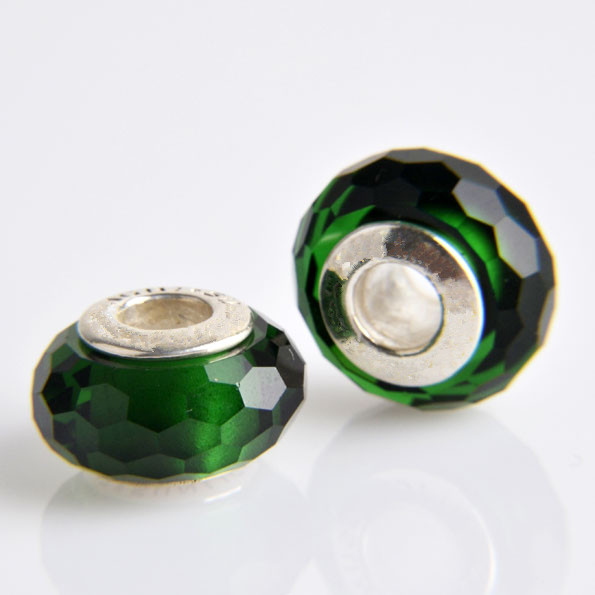 Green Murano Glass Bead Sterling Silver Charm