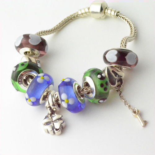 Sterling Silver Bracelet With Silver Beads And Murano Glass Beads