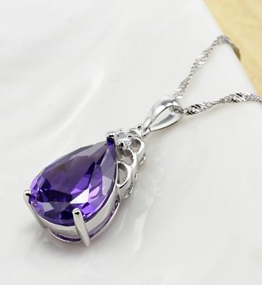 Navy Water-drop Shaped Pendant Silver Necklacex