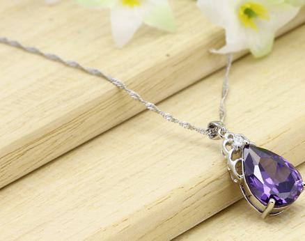 Navy Water-drop Shaped Pendant Silver Necklacex