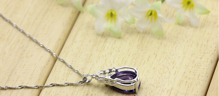 Navy Water-drop Shaped Pendant Silver Necklacex