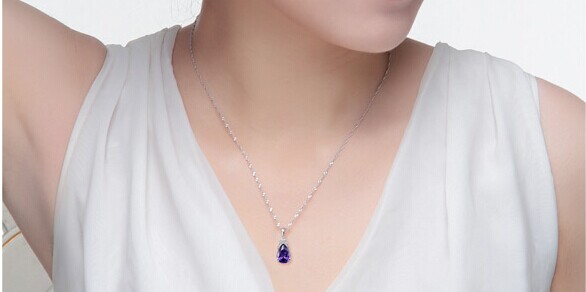 Navy Water-drop Shaped Pendant Silver Necklacex