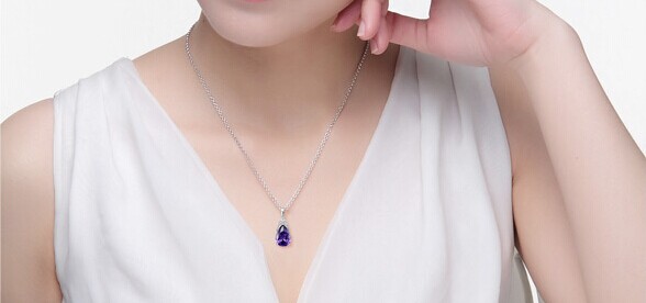 Navy Water-drop Shaped Pendant Silver Necklacex