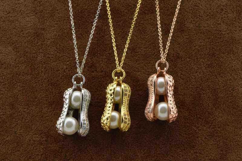 Sterling Silver Necklace - Peanut Pearls Pendant