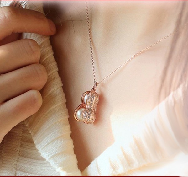 Peanut Sterling Silver Necklace With Natural Pearls