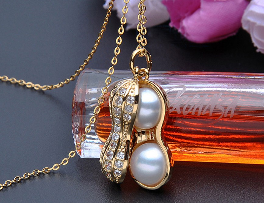 Peanut Sterling Silver Necklace With Natural Pearls