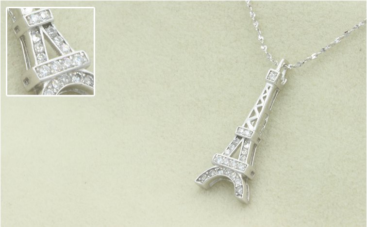 Collana Pendant 3D Torre Eiffel Di Parigi – Placcata Argento Con Zirconia – 45 Cm - Foto 3